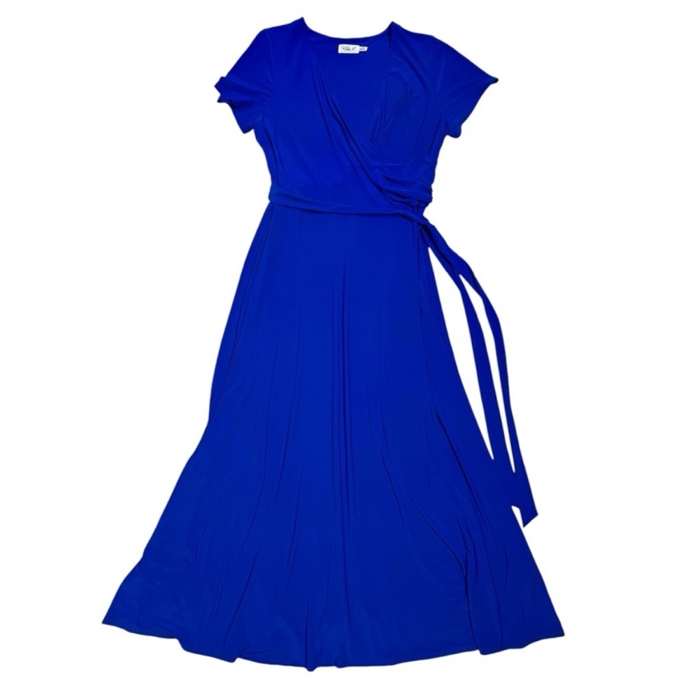 Eliza j maxi faux wrap dress royal blue solid excellent condition size 12